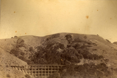 A view of White's Hill and the North Pacific Coast Railroad trestle, northwest of Fairfax, Marin County, California, 1889 [photograph]