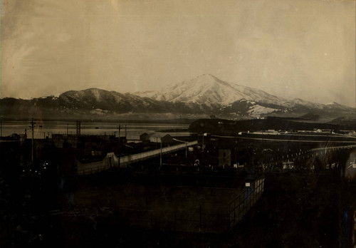 View of snow-covered Mount Tamalpais, from San Quentin State Prison, circa 1915 [photograph]