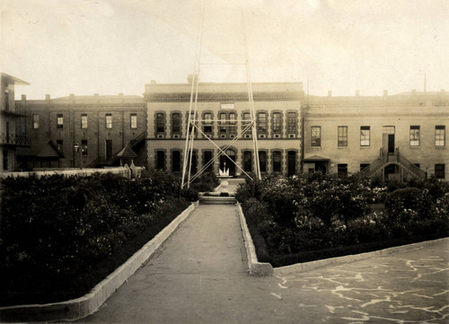 Hospital and flower garden at San Quentin State Prison, Marin County, California, circa 1915 [photograph]