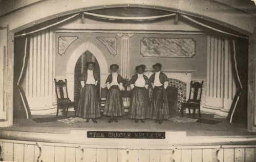 Four women on stage at San Quentin State Prison, Marin County, California, circa 1915 [photograph]