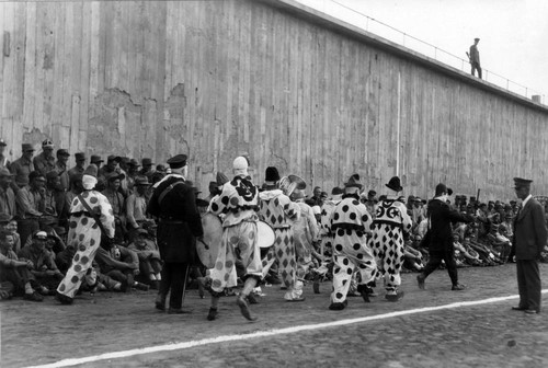 Procession of Clowns, (rear view), San Quentin Little Olympics Field Meet, 1930 [photograph]