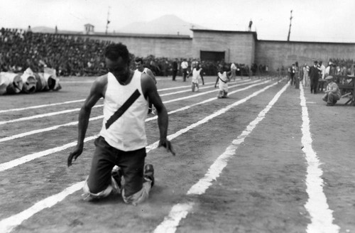 Fifty-yard crawl race, San Quentin Little Olympics Field Meet, 1930 [photograph]