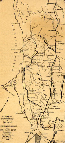 Map of North Pacific Coast and San Francisco & North Pacific Railroads routes, Marin County, California, 1884 [map]