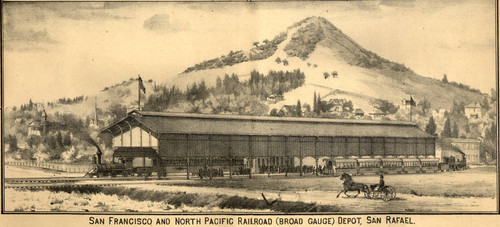 San Francisco and North Pacific Railroad Depot in San Rafael, California, 1884 [illustration]