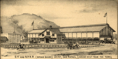 San Francisco and North Pacific Railroad Depot in San Rafael, California, 1884 [illustration]