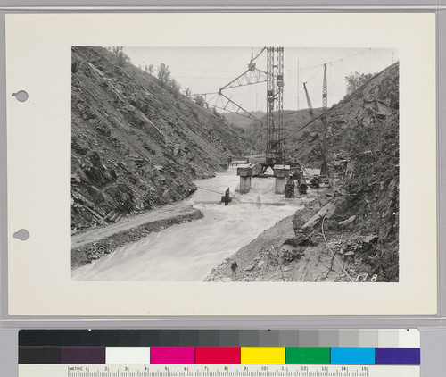 Pardee Dam Construction View,--Showing first day of flood of March 24, 1928