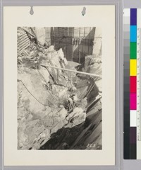 Looking down cut-off trench on north side, of bottom foundation, towards center of dam. April 27, 1928