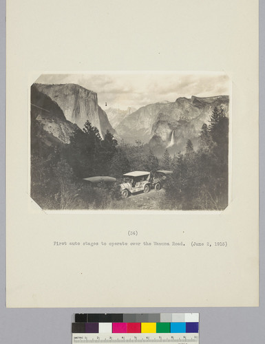 First auto stages to operate over the Wawona Road. (June 2, 1915)