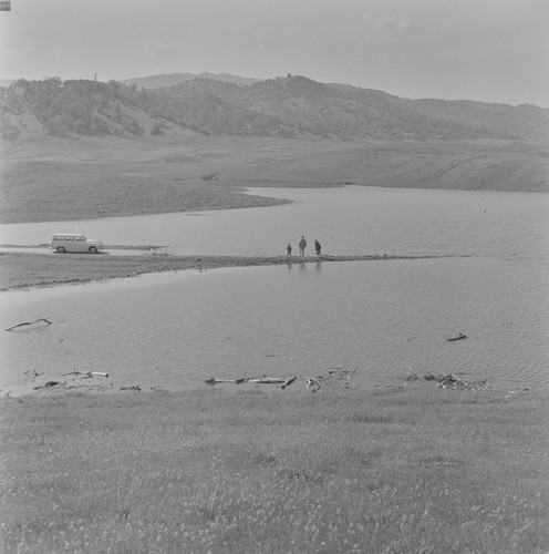 Dorothea Lange, John Dixon and his son, with Pirkle's Plymouth on the left at Berryessa Reservoir