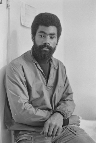 Harvey Carey, Circulation Manager of The Black Panther paper in the San Francisco area, and a member of the campaign committee for both Eldridge and Kathleen Cleaver, San Francisco, #107 from A Photographic Essay on The Black Panthers