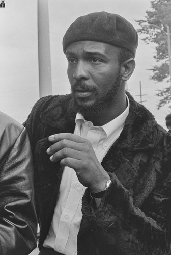 Captain George Gaines (Baby D) of the Black Panthers of Marin County, at Bobby Hutton Memorial Park, Oakland, CA, #24 from A Photographic Essay on The Black Panthers