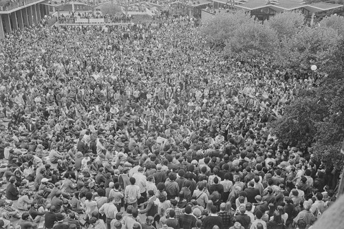 Audience listening to Eldridge Cleaver speak, on the campus of the University of California, Berkeley, CA, #111 from A Photographic Essay on The Black Panthers