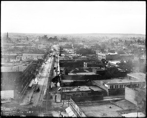 Panoramic view of Los Angeles, looking west from the Pacific Electric building, with Main Street and 7th Street in view, January 1, 1907