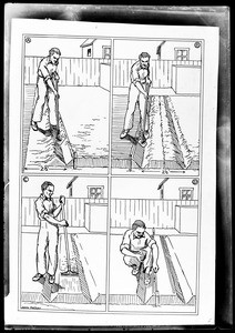 Line drawing showing the steps toward making an irrigated plant bed, 1933