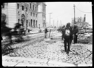 Sunken ground near a post office after an earthquake