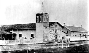 Exterior view of Mission Santa Clara de Asis, 1861
