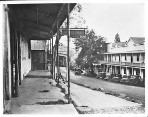 View of the main street in Angel's Camp, showing the Eldorado Hotel on the right