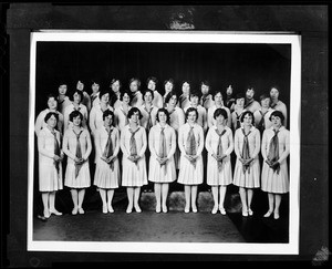 Group portrait of the women of America's Bird Whistling Chorus in Los Angeles, November 1928