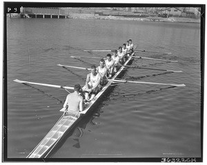 A rowing team training in Long Beach