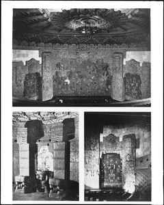 Composite of three interior views of the Mayan Theater, ca.1925