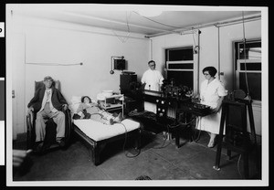 Interior view of the Electrocardiographic Laboratory in Los Angeles County General Hospital, ca.1925