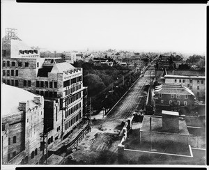 Birdseye view of Olive Street looking south from Fifth Street, Los Angels, ca.1906