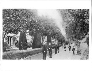 Front of the John H. Jones residence on Main Street looking north from 5th Street, Los Angeles, ca.1888