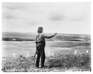 Portrait of Cheyenne Chief Two Moon at the Custard Hill cemetery during the 25th anniversary of the Massacre at Little Big Horn, 1901