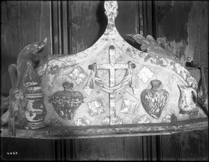 Inlaid decoration of shells for tabernacle at Mission Santa Barbara, ca.1905