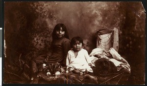 Two Indian children and a small dog, ca.1904