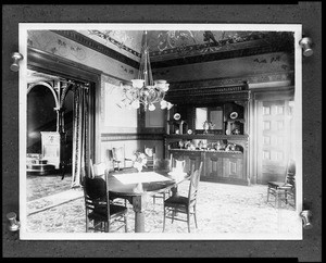 Interior view of the Shatto residence, showing the dining room, ca.1900