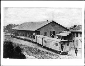 Los Angeles and San Pedro Alameda Street Station, the first railroad into Los Angeles, ca.1875