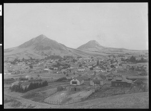 View of San Luis Obispo, showing Twin Peaks in the distance, ca.1900