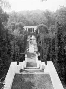 View of the sunken gardens at the Gillespie home in Santa Barbara, ca.1920