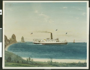 Painting of the Ameilia near the shore of an island, ca.1880-1890