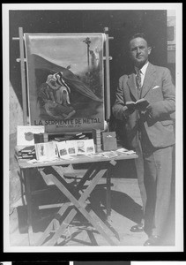 Man with a picture of the biblical brass serpent in Mexico, ca.1905