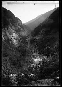 View of Topanga Canyon showing the steep side walls, ca.1915