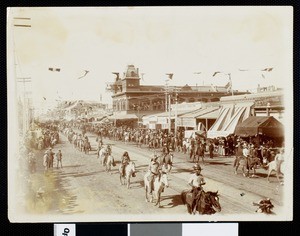 Parade in Phoenix, Arizona, looking west on Washington Street, ca. 1895