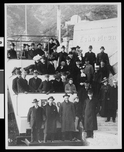 Passengers and a car at the top of Mount Lowe Incline Railway, February 6, 1903