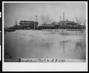Flooded road near the Southern Pacific Depot in Lancaster, 1914