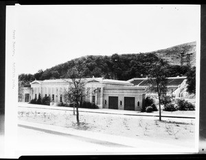 Exterior view of the Greek Theater from the rear in Griffith Park