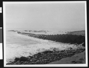 Beach groins, showing the rocky beach in the foreground, 1953