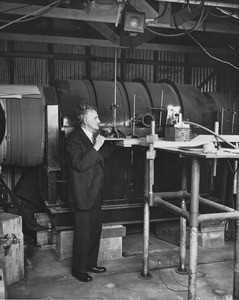 Dr. Albert Abraham Michelson, the first American to receive the Nobel Prize in sciences, in a laboratory, ca.1930