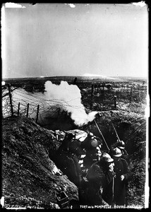 Shell bursting at Fort de la Pompelle in France, ca.1915