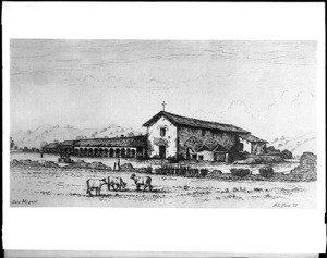 Drawing of Mission San Miguel Arcangel, by Henry Chapman Ford, ca.1883