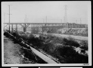 View of an unidentified wooden viaduct in Los Angeles