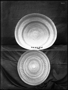 Two Indian baskets on display, ca.1900