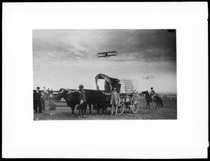 Ezra Meeker arrives in Los Angeles area by oxcart to witness first great airmeet, 1910