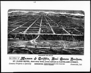 Drawing of Oceanside from the ocean, distributed by Maxson and Griffin, Real Estate Brokers, ca.1905
