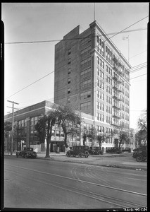 Exterior view of the Frank Wiggins Trade School, as seen from the street, July 1927